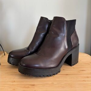 Zara burgundy faux leather block heel booties